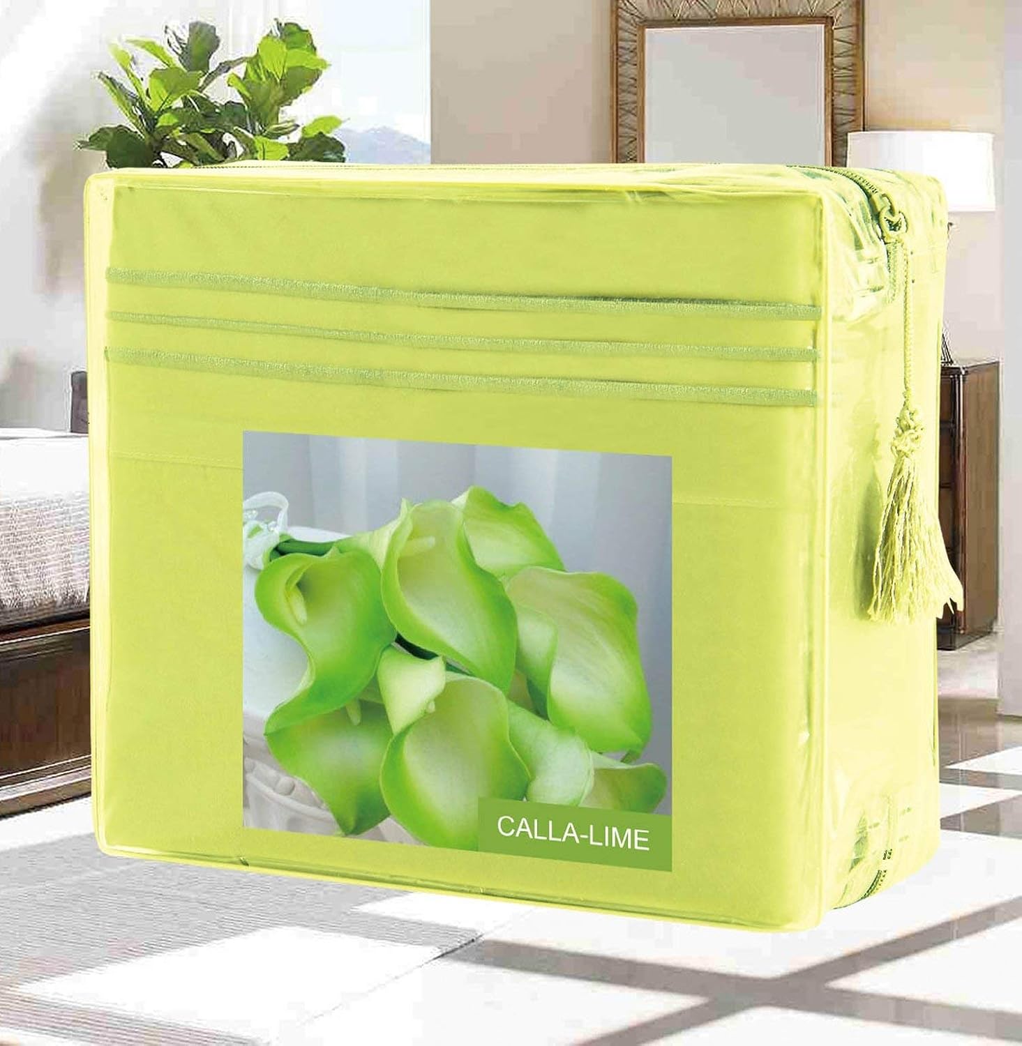 Elegant Comfort Luxury Bed Sheets Set on Amazon Wrinkle-Free 1500 Premier Hotel Quality 4-Piece Bed Sheet Set - Flowers Collection - Deep Pocket, Queen, Calla-Lime