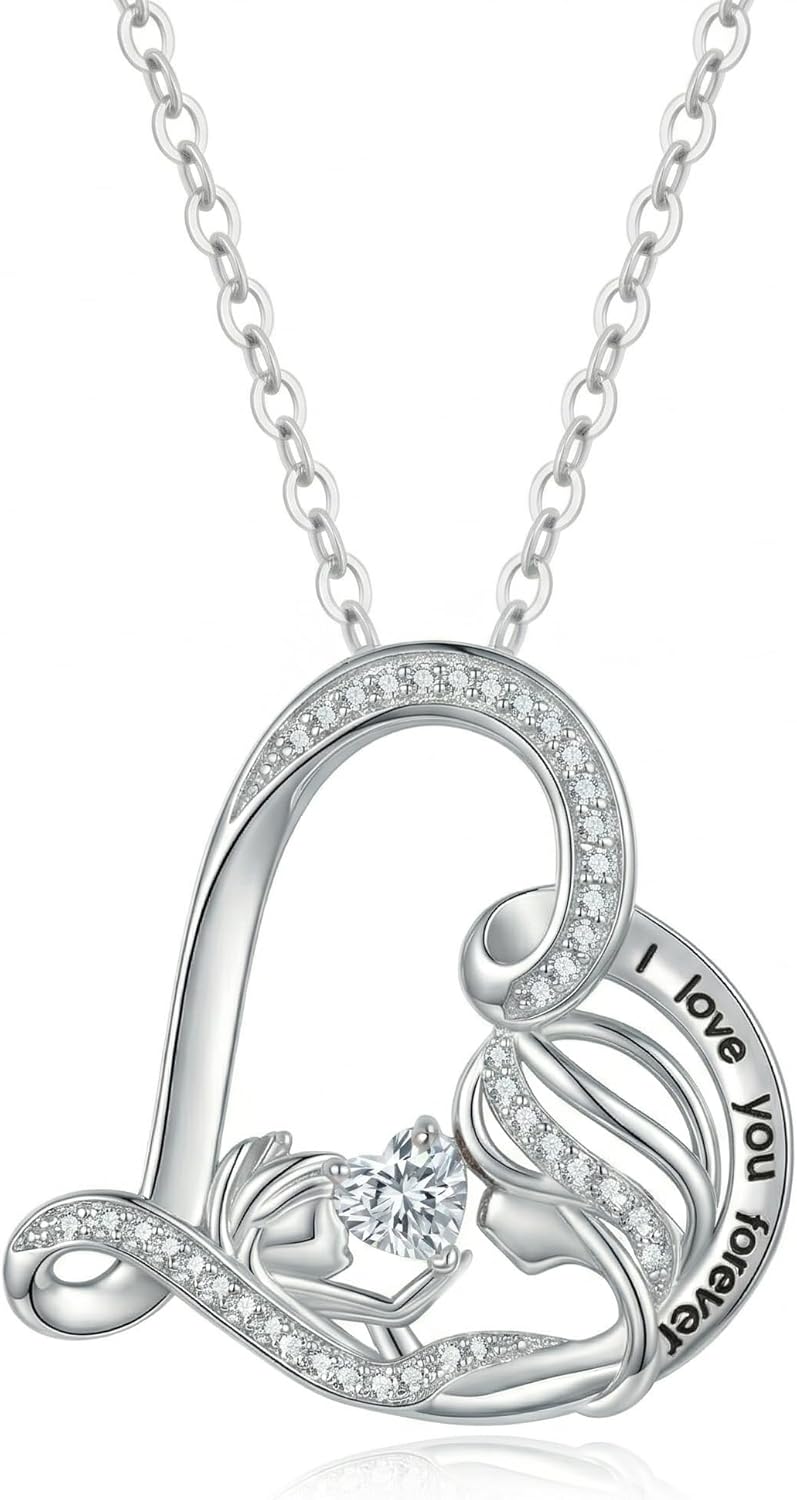 RJZ Mothers Day Gifts for Mom I Love You Forever Heart Mother and Daughter Son Pendant Necklace Jewelry Christmas Valentine Mothers Day Birthday Gifts for Women Mom Grandma From Daughter Son