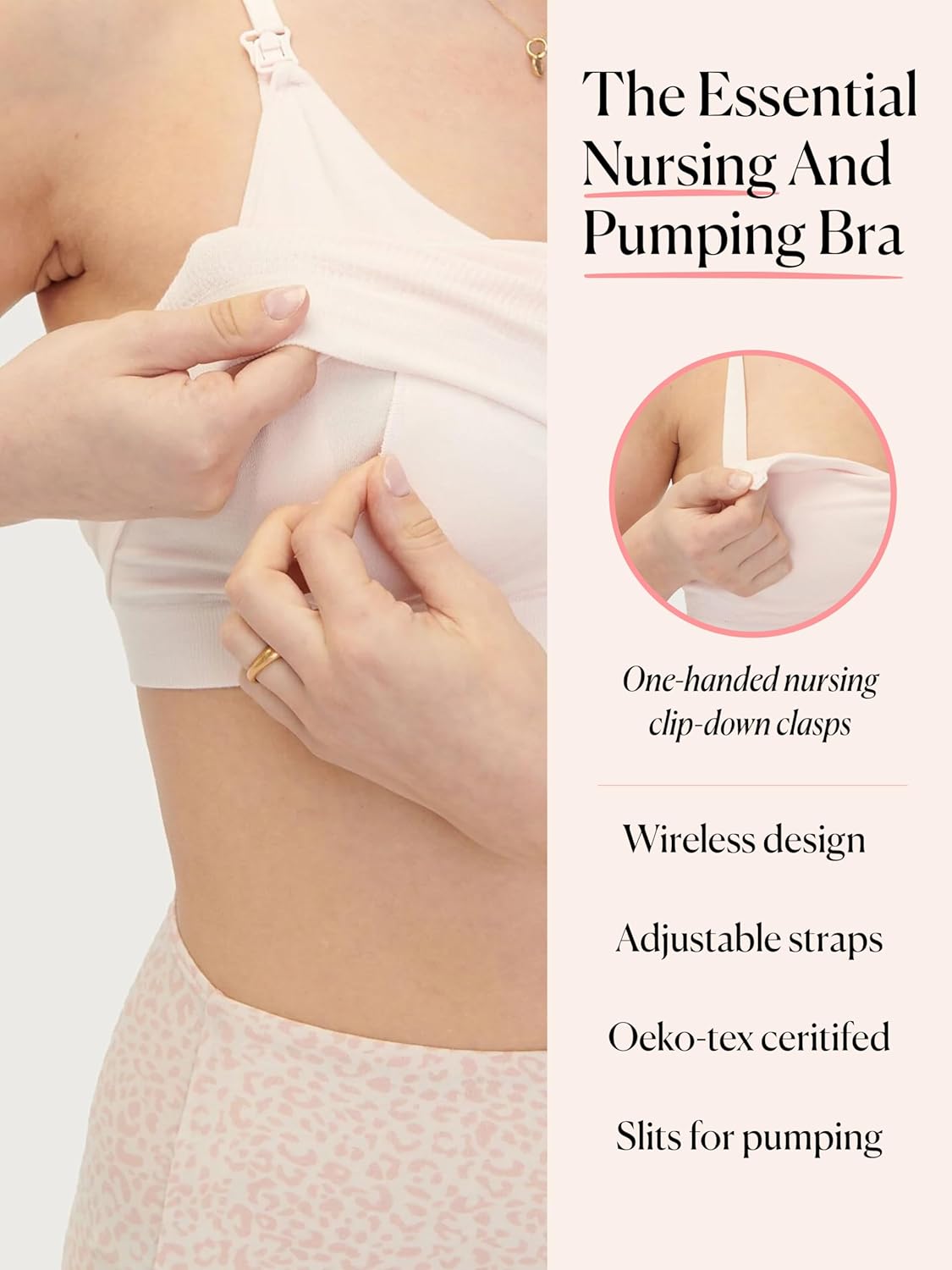 HATCH The Essential Nursing & Pumping Bra, Wireless, Hands-Free Pull-Down Design for Breastfeeding, Light Support