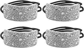 فوميز. 4 قطع من ربطات الشعر الكريستالية: حامل ذيل حصان مرن من حجر الراين للنساء، اكسسوارات شعر عصرية لحفلات الزفاف وصالة الالعاب الرياضية والسفر