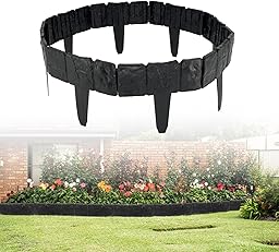 30/40 Pcs Garden Edging Border, Plastic Stone Effect 24/32ft Landscape/Lawn Edging Garden Decor Fence for Garden Lawn Landscape Flower Bed Patios DIY Yard No Dig (30, Black)