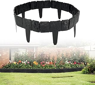 30/40 Pcs Garden Edging Border, Plastic Stone Effect 24/32ft Landscape/Lawn Edging Garden Decor Fence for Garden Lawn Landscape Flower Bed Patios DIY Yard No Dig (30, Black)