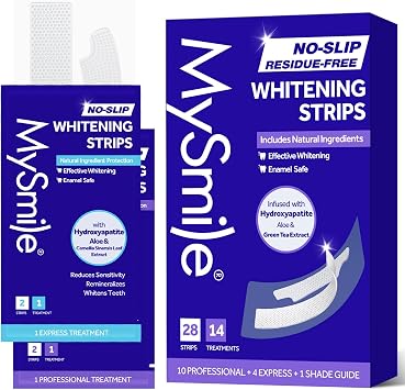 MySmile Teeth Whitening Strips, Hydroxyapatite-Infuse White Strips, Non-Sensitive Tooth Whitener with Soothing Natural Ingredients, Enamel-Safe, Residue-Free, Non-Slip 28 Count