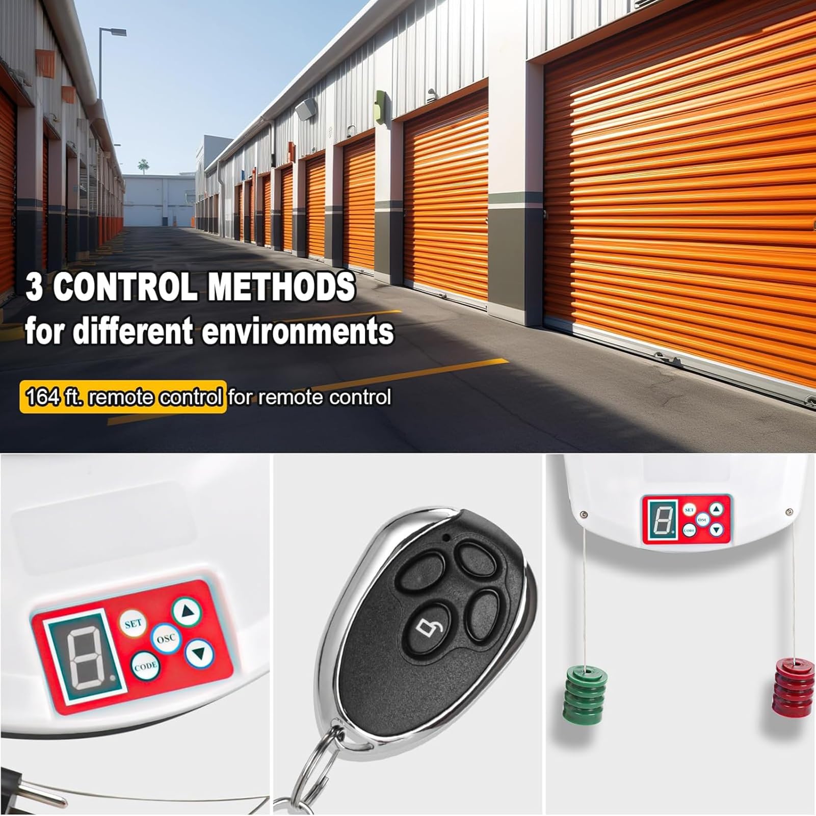 Abridor de puerta de garaje eléctrico enrollable, motor de control remoto para un funcionamiento cómodo, ideal para garajes, almacenes y graneros con dos controladores incluidos