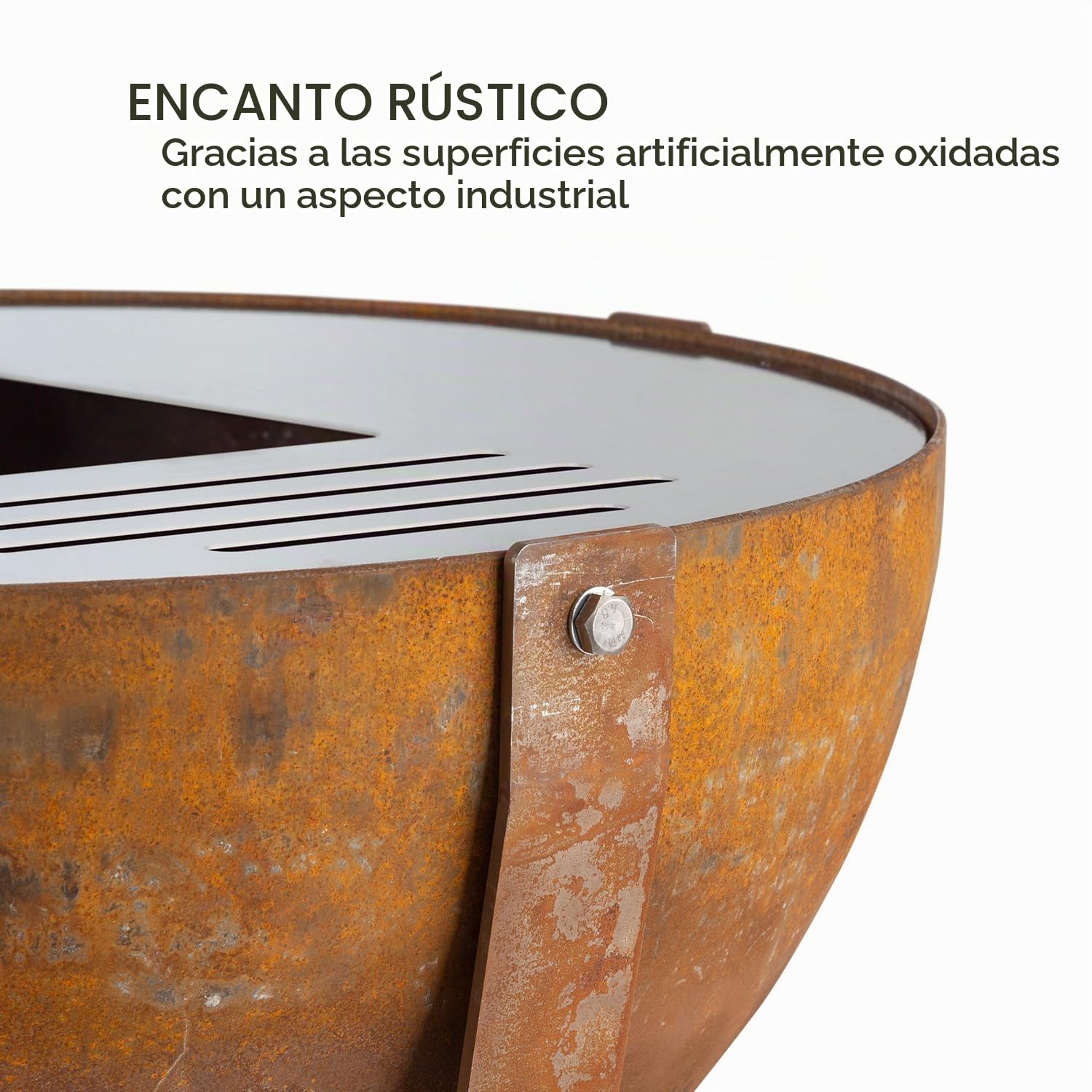 blumfeldt Fire Globe Brasero con Parrilla, Anillo Ø 59 cm, Brasero Ø 60 cm, Rejilla Ø 59 cm, 60 x 120 cm (Ø x H), Look Usado: Aspecto óxido, Regulable en Altura, marrón