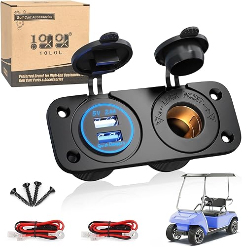 10L0L Enchufe USB dual de 12 V, toma de corriente para encendedor de cigarrillos para Yamaha, EZGO, carrito de golf Club Car, UTV, barco, RV, coche,