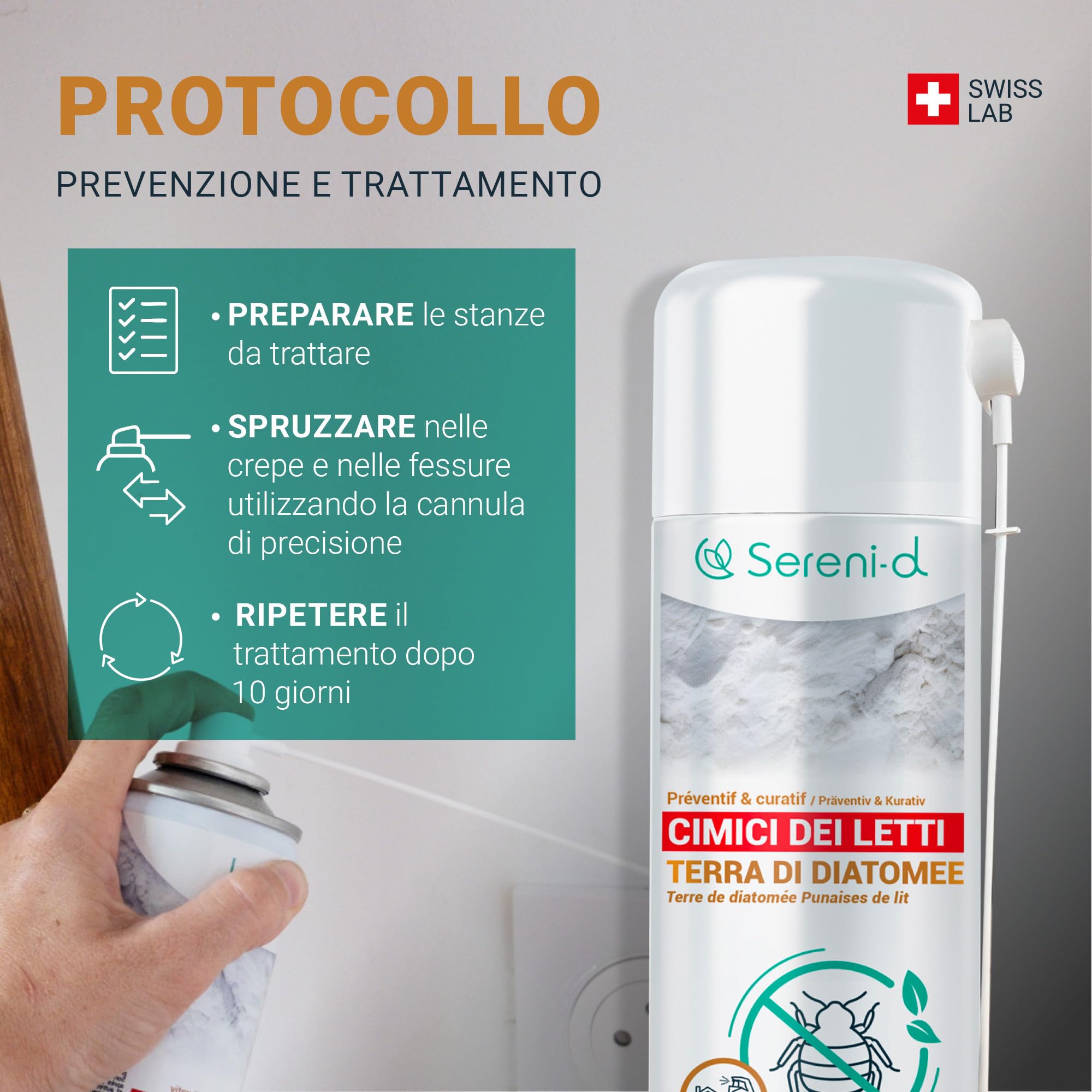 TERRA DI DIATOMEE CIMICI DA LETTO – AEROSOL ANTI CIMICI DA LETTO – EFFICACIA FULMINANTE – Ingredienti 100% naturali - Azione IMMEDIATA ed EFFICACE - Swiss Lab