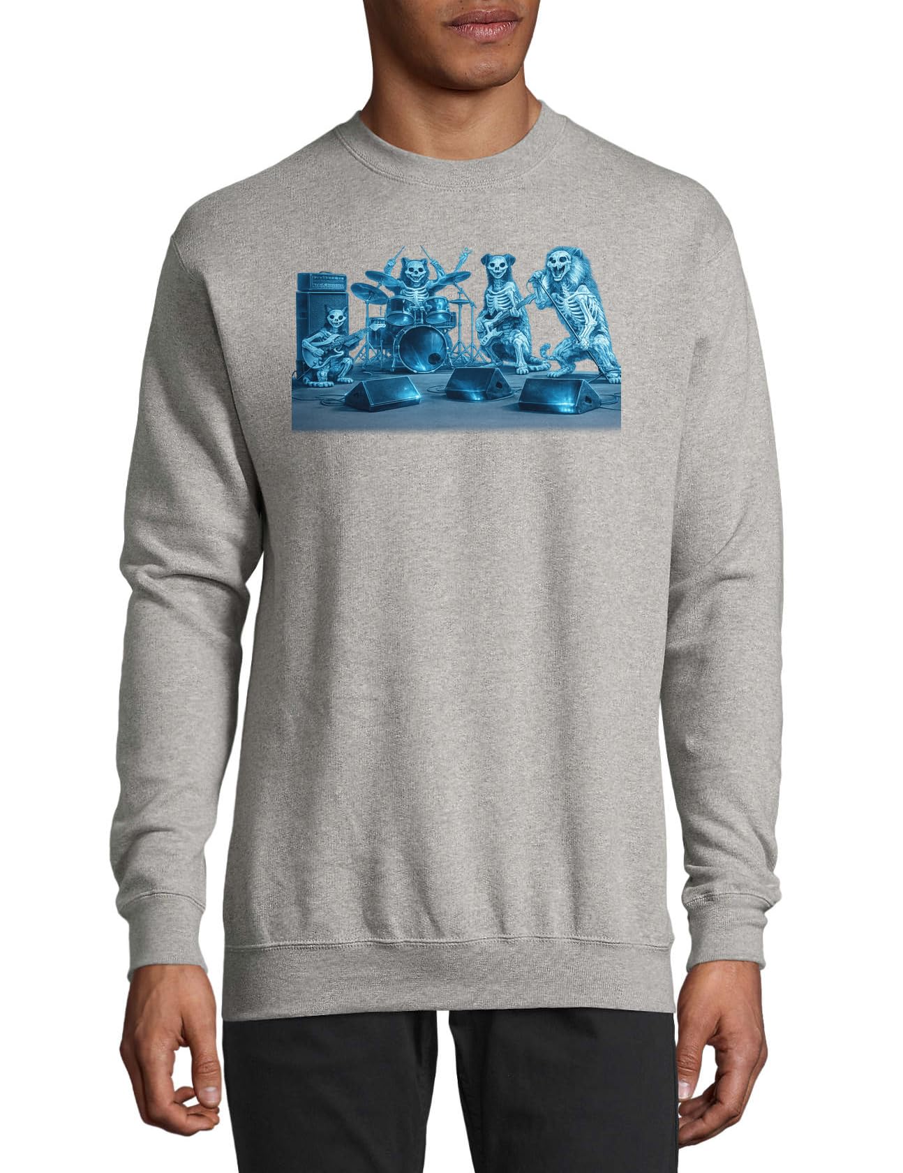 Skeleton Animals Playing Rock Band Bawełniany Sweter Bluza Sweter Sweter Szary