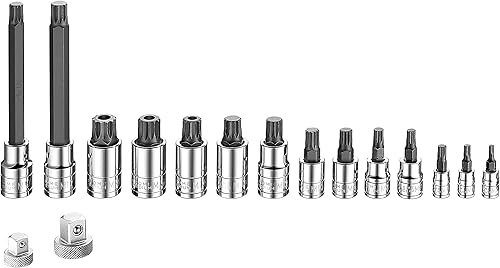 Miniatura 2 de XZN Juego de 16 llaves de vaso de triple cuadrado para brocas, cortas y extra largas (5.512 in), con adaptador de 1/4 pulgadas x 3/8 pulgadas y 3/8