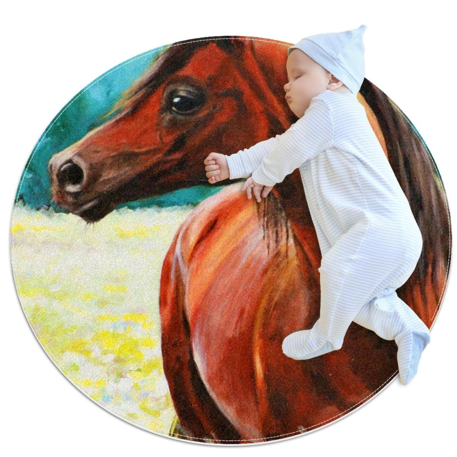 Tapis peinture de cheval rond JDEZ design artistique salon