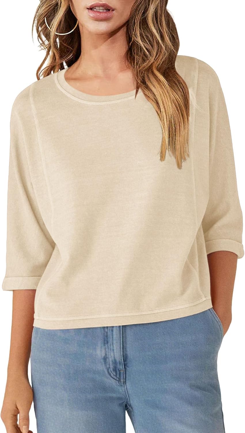 Orchidays Women's Casual 3/4 Sleeve T Shirts Basic Crew Neck Relaxed Fit Summer Tee Tops