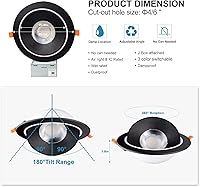 Vista 4 de Lightdot Paquete de 12 luces LED empotrables de cardán de 6 pulgadas, ajustable de 360° + 90°, 3CCT seleccionable y regulable (5%-100%), 1300LM