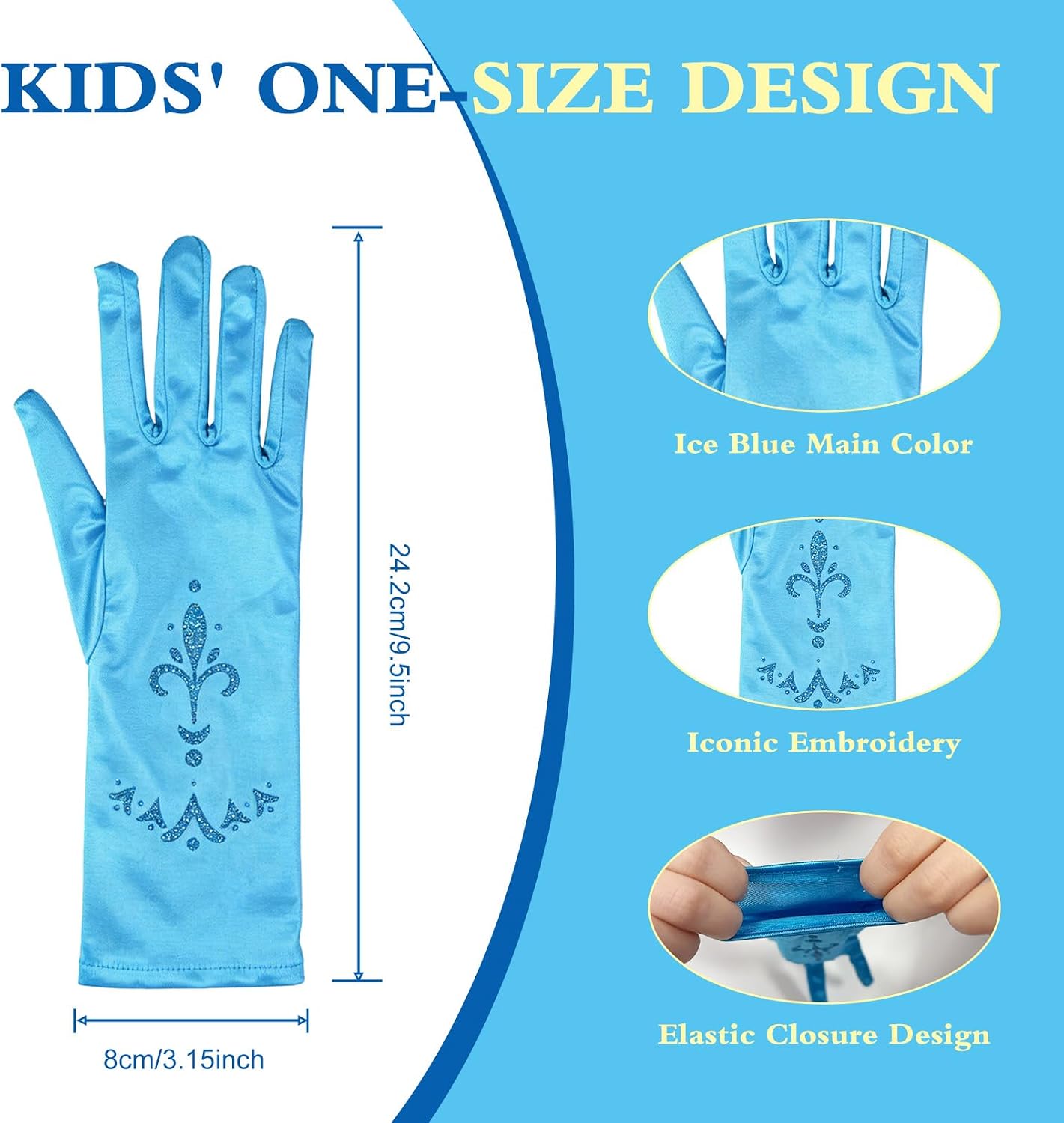 Short Satin Princess Gloves Little Girls Fancy Stretch Satin Dress Gloves for Birthday Wedding Costume Party