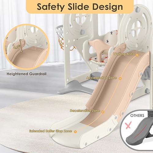 Miniatura 4 de BIERUM Tobogán para niños pequeños de 1 a 3 años con aro de baloncesto y columpio, tobogán de bebé para niños, regalo ideal para interiores