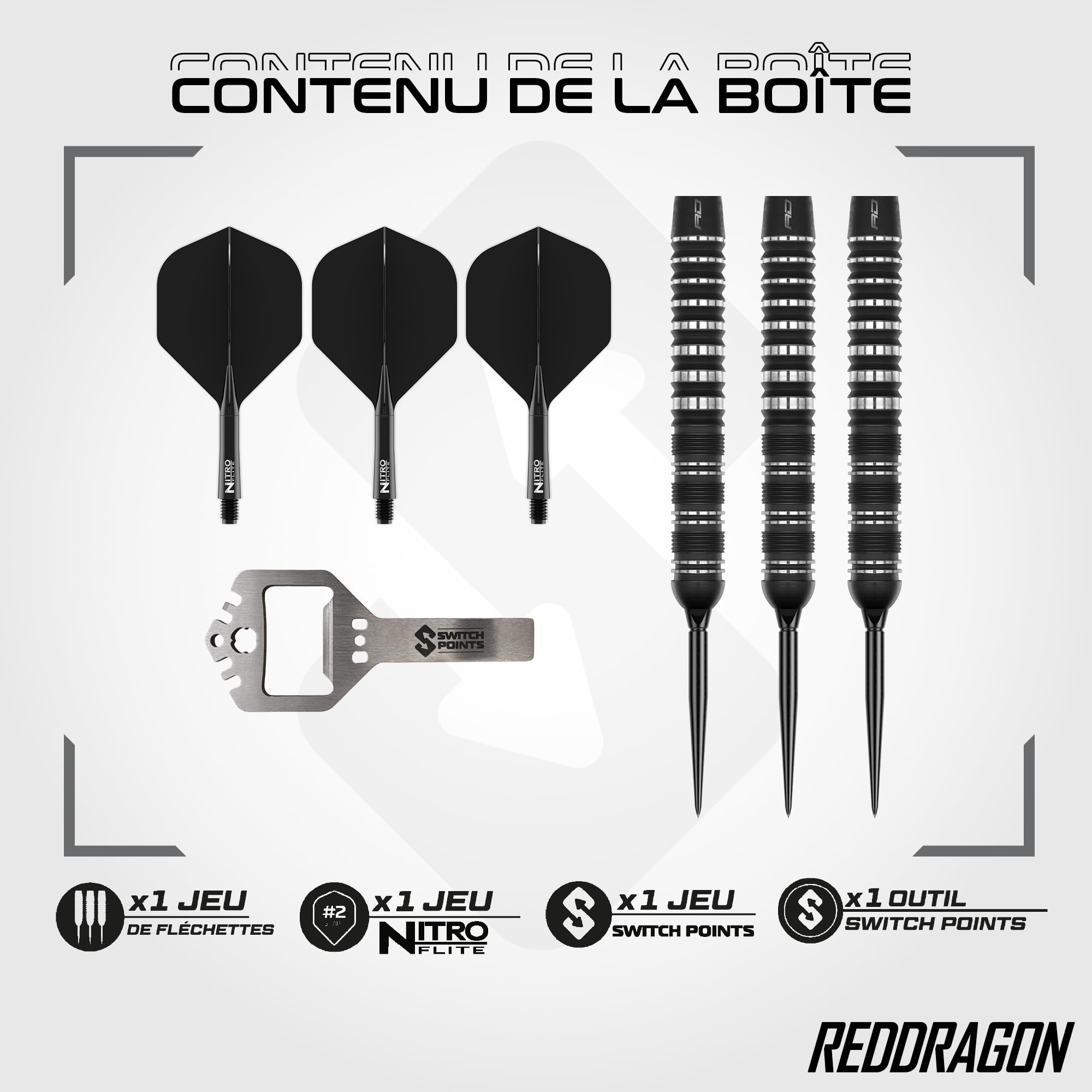 RED DRAGON Fléchettes – Sable Series | Switch Points Powered by Winmau | Jeu de fléchettes en acier 90 % tungstène | Parallèle, Torpedo & Bomb Barrel | Fléchettes Proi avec pointe en métal | 21 g, 22