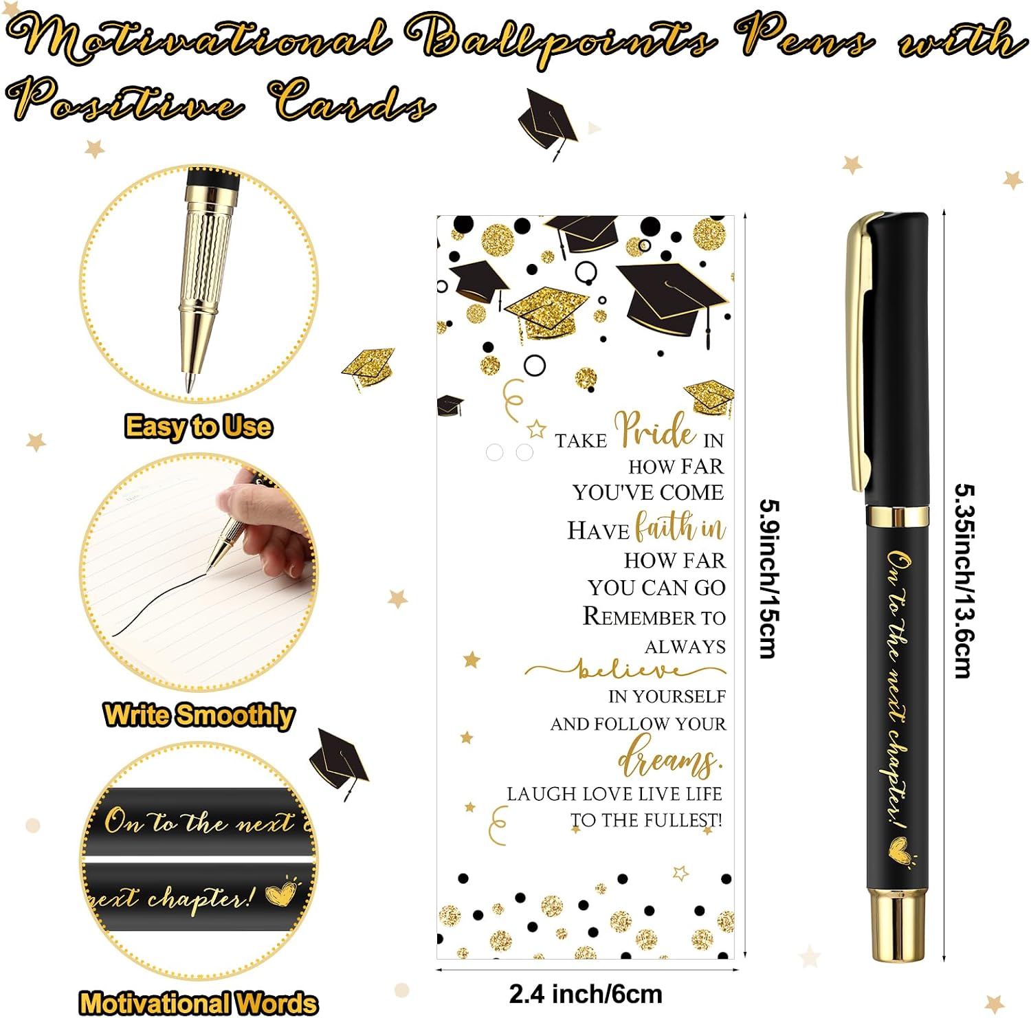Motiskyy 25 Set Graduation Gifts Party Favor, Class of 2026 Graduation Gifts Bulk Include Ballpoint Pens Positive Cards Acrylic Keychains with Tassel for Middle Senior School Party Supplies (Black)