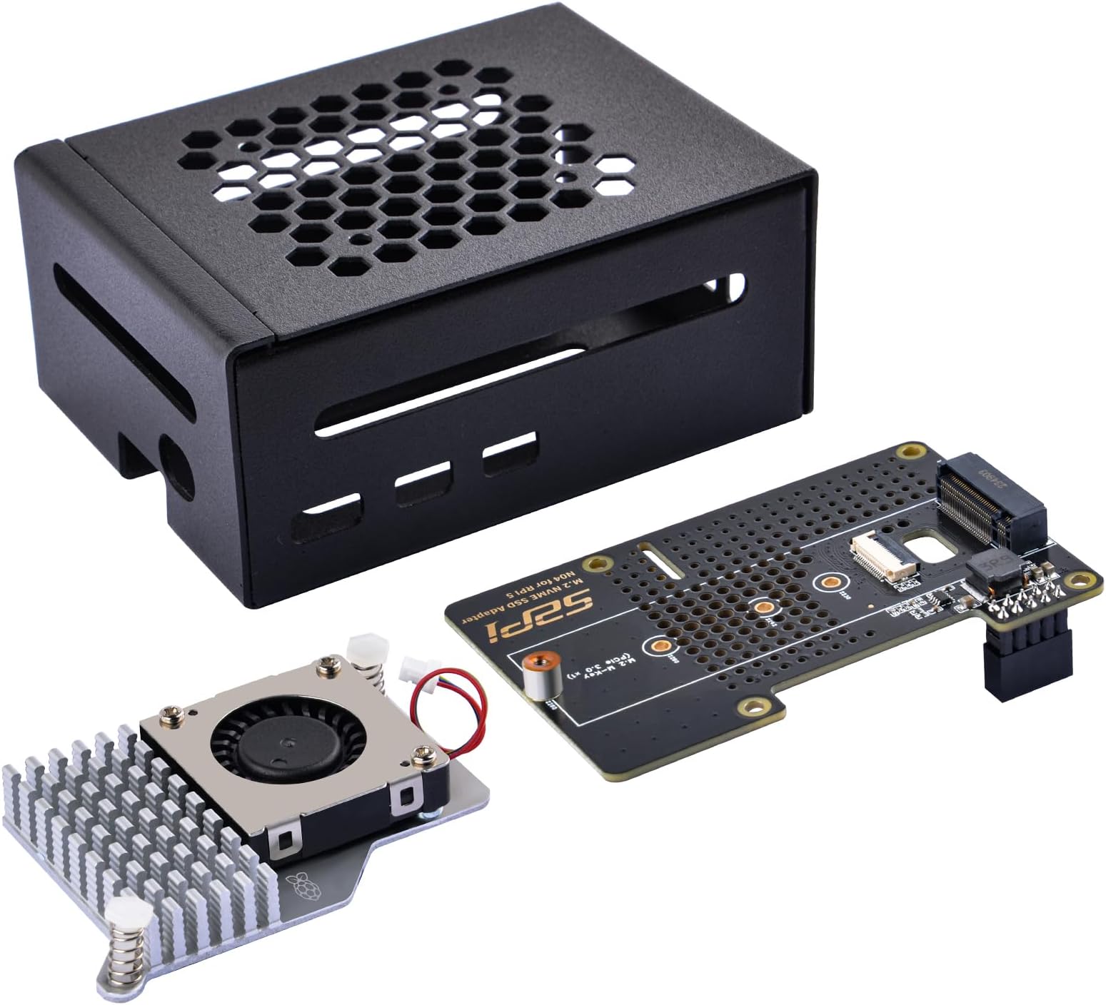 Metal Case with N04 PCIe M.2 Key-M NVMe SSD PCIe Peripheral Board for Raspberry Pi 5, with Official Active Cooler