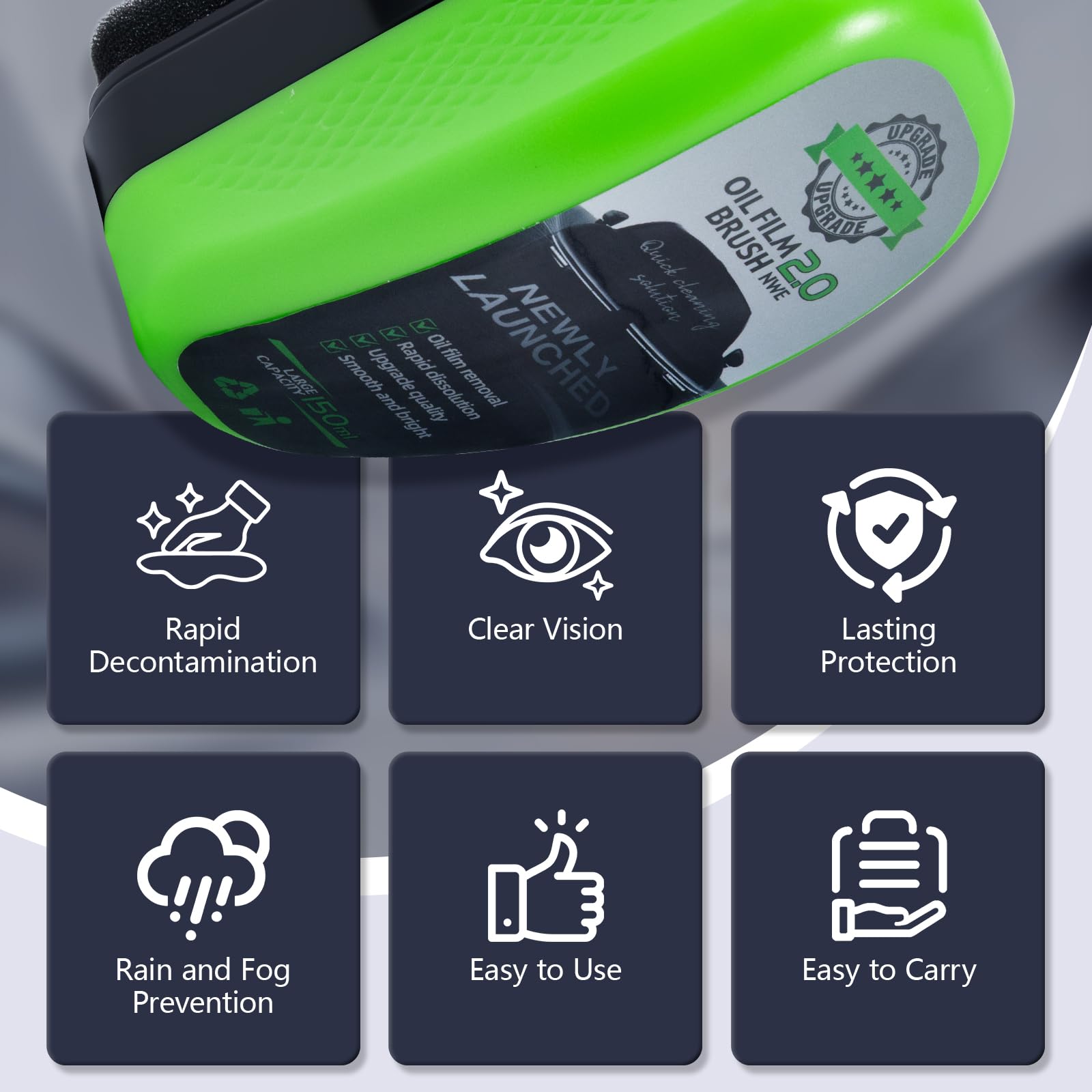Zestaw 2 szt. Clear Vision Glass Cleaner, 2026 Upgrade Clearvision Car Windshield, Oil Film Brush 2.0, Automotive Oil Film Cleaning Brush, środek do czyszczenia szyb samochodowych, zapobiega