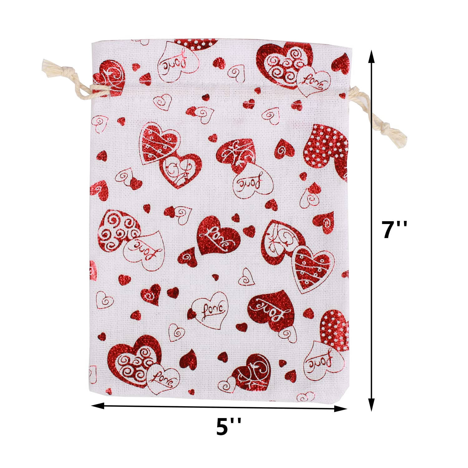 Bolsas de regalo de lona de algodón de arpillera, 20 paquetes de 5 x 7 pulgadas, bolsas de regalo de cáñamo de algodón con cordón de corazón, bolsa de almacenamiento de calcetines, bolsa de algodón