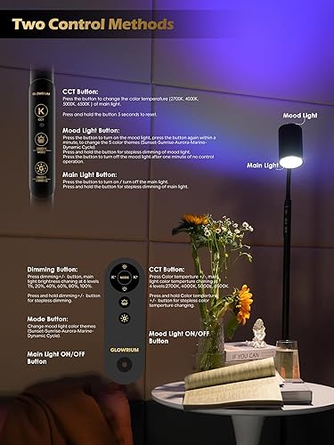 Miniatura 8 de Lámpara de pie de doble cara para sala de estar, lámpara LED de pie alto de 17 W con control remoto, 5 temperaturas de color y modos de ambiente