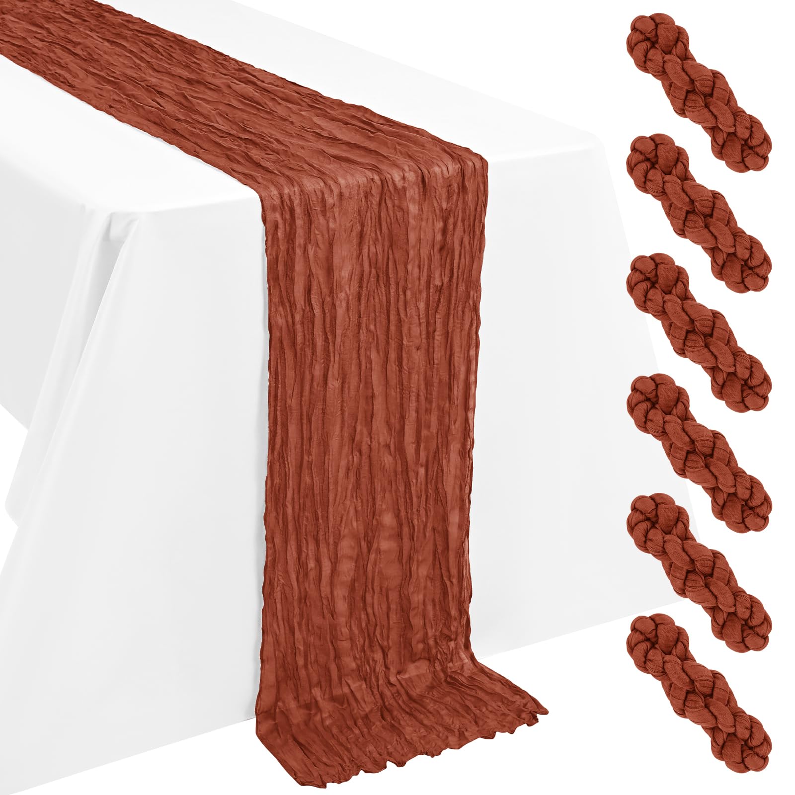 6 Pack Cheesecloth Table Runner Terracotta 55x300cm Boho Gauze Cheese Cloth Table Runners 10FT Long Rustic Fabric Table Runner for Wedding Party Bridal Baby Shower Birthday Dinner Holiday Decorations