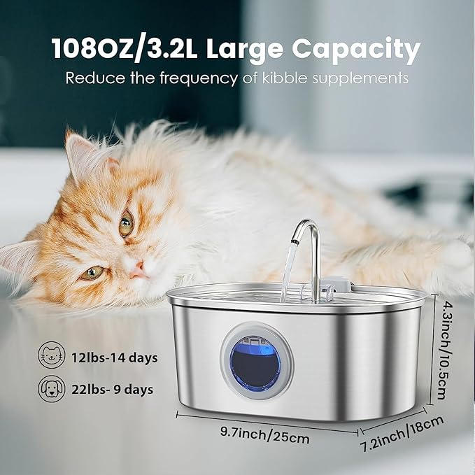 Fuente de Agua para Gatos Acero Inoxidable, 3.2L Automática miniatura 5
