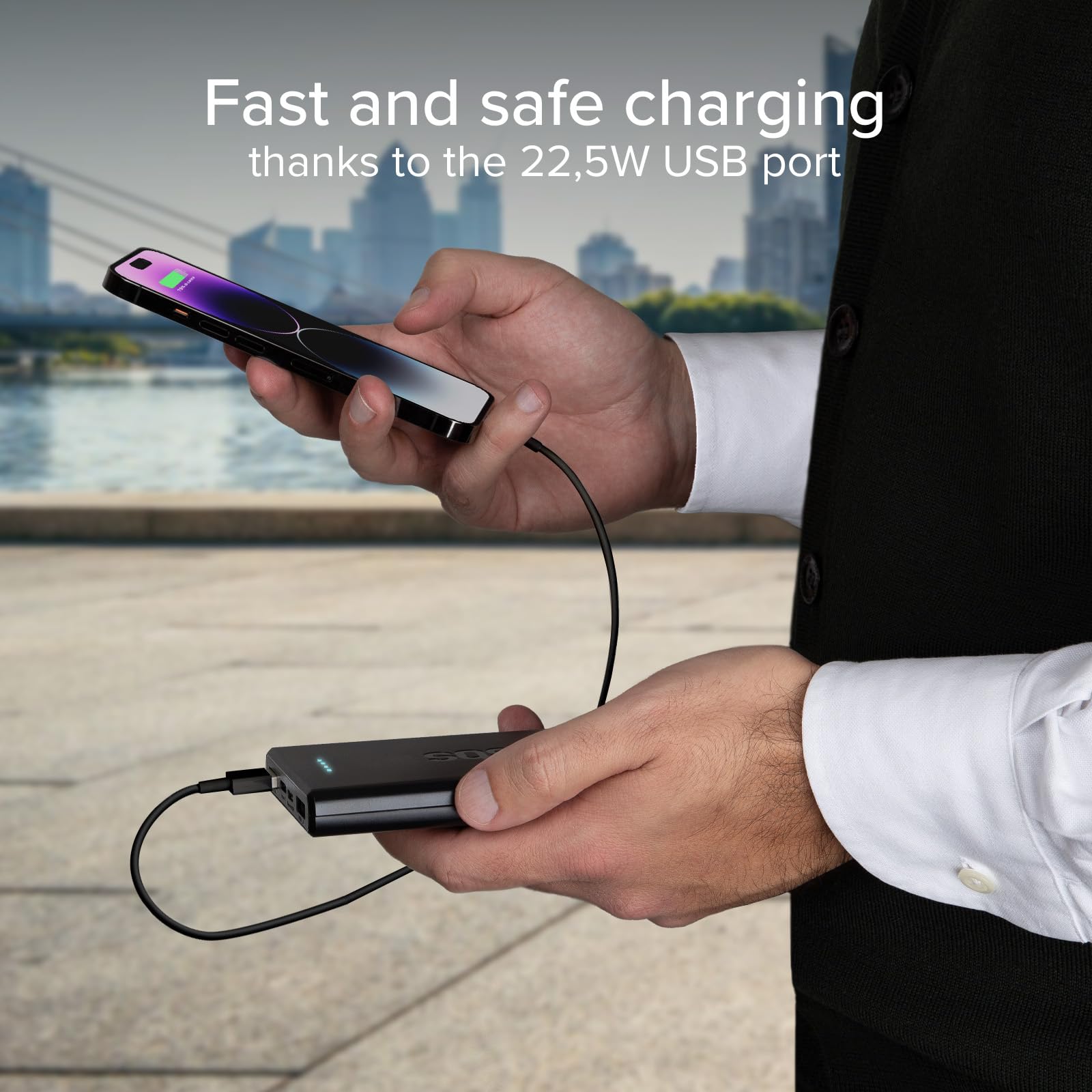 SBS PowerBank 10K FAST, 10000mAh, 22.5W Power Delivery (PD 3.0 PPS), Power Bank z Szybkim ładowaniem, ładowanie LED, USB-C, USB-A, Przenośna ładowarka Podróżna, Kompaktowy Design, Czarny