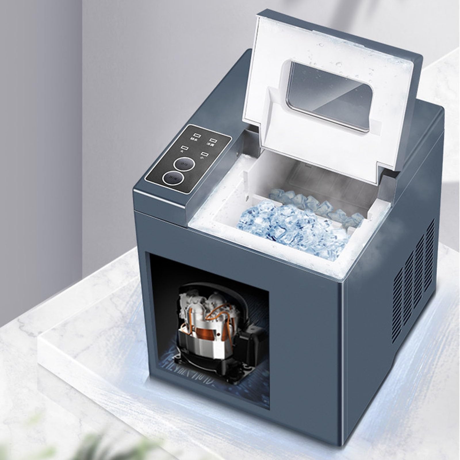 Fabbricatore di Ghiaccio Da Banco, Fabbricatore di Ghiaccio Portatile, Ghiaccio in 8 Minuti, Completamente Automatico, Cubetti Regolabili, per Bar, Negozi Di Tè Al Latte, Caffetterie, Altri Luoghi(B)