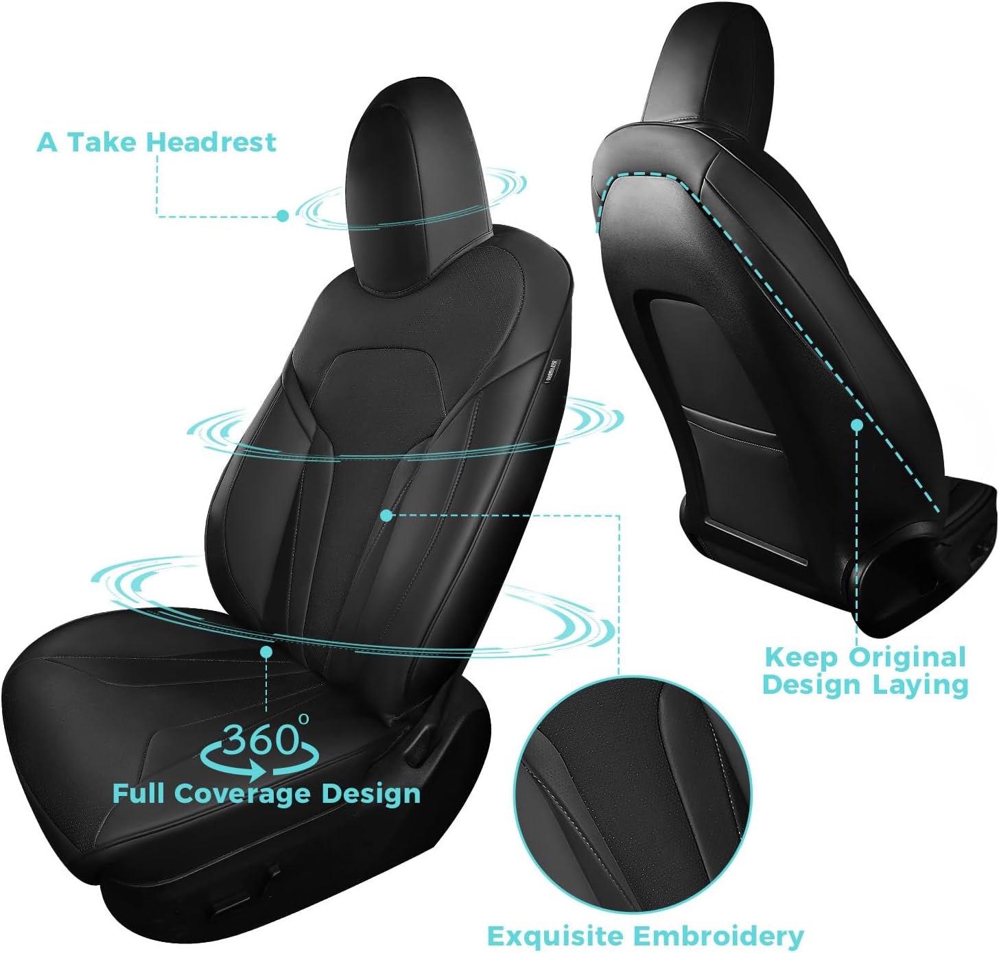 FEINEPRO Upgrade for Tesla Model Y Seat Covers 2024 2023 2022 2021 2020 5-Seater, Full Set Custom Fit, Waterproof Faux Leather, Breathable & Easy to Install – Black (Not Fit 2025/2026) 2020-2024 5-Seat Interior Black