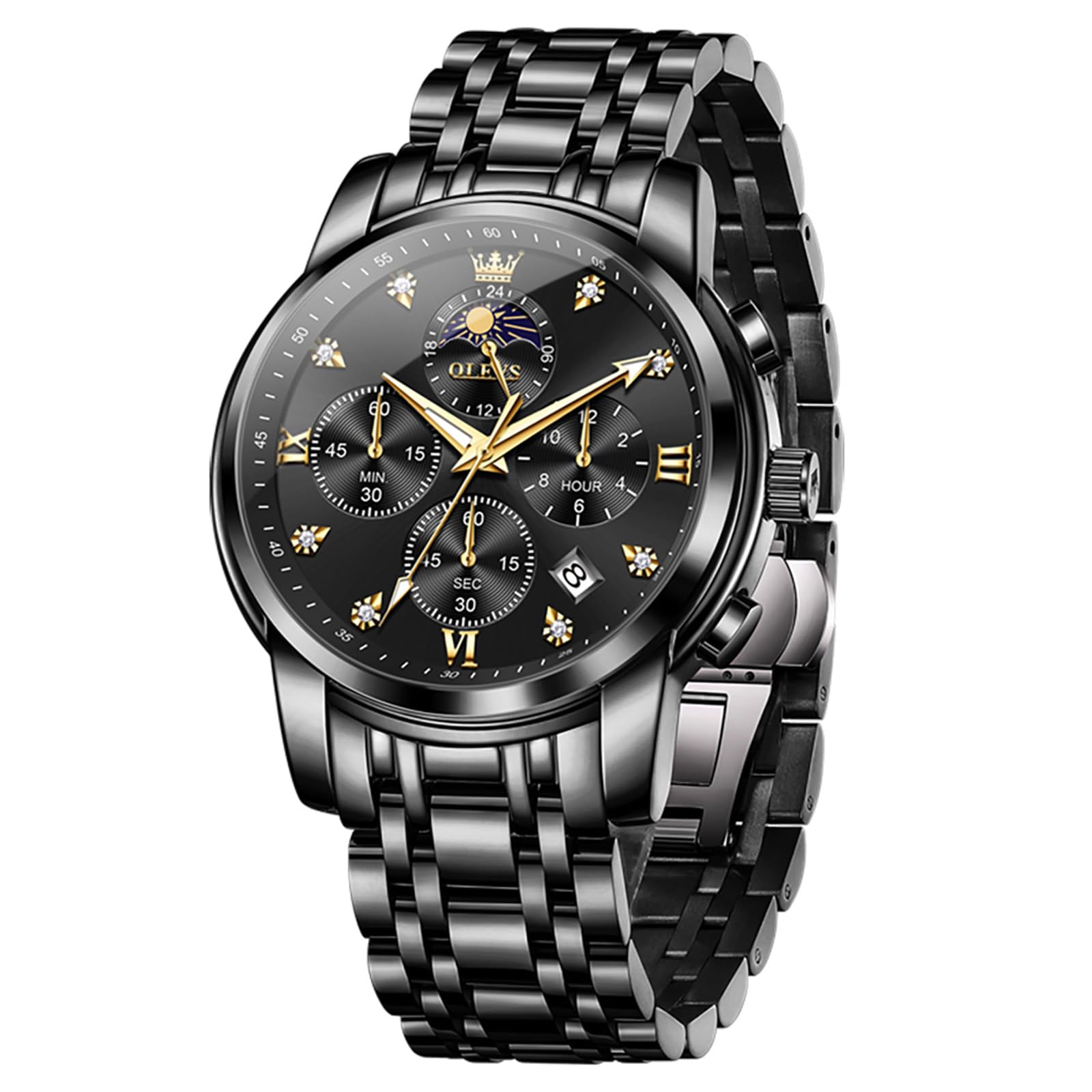 OLEVS Herren Chronograph Armbanduhr Quarz Edelstahl Analog Dual Time | Doppelte Zeitzone Uhren Herren, Leuchtzeigern, Mineralglas, Edelstahlarmband und 3ATM Wasserschutz für Reisen und Business