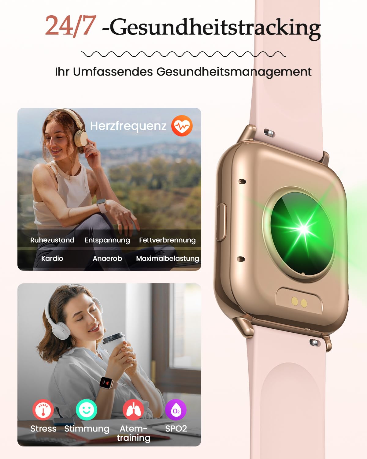 2026 Neues Smartwatch Damen, 1.85"AMOLED Fitness Tracker mit Telefonfunktion Menstruationszyklus Herzfrequenz Schlafmonitor SpO2 113+Sportmodi Sportuhr 5ATM Schrittzähler Kalorien iOS Android Roségold
