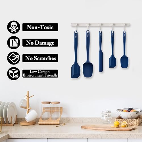 Miniatura 12 de HOTEC Juego de espátulas de goma de silicona resistentes al calor de 600 ℉, sin BPA, espátulas de cocina para cocina, hornear, mezclar para Verde