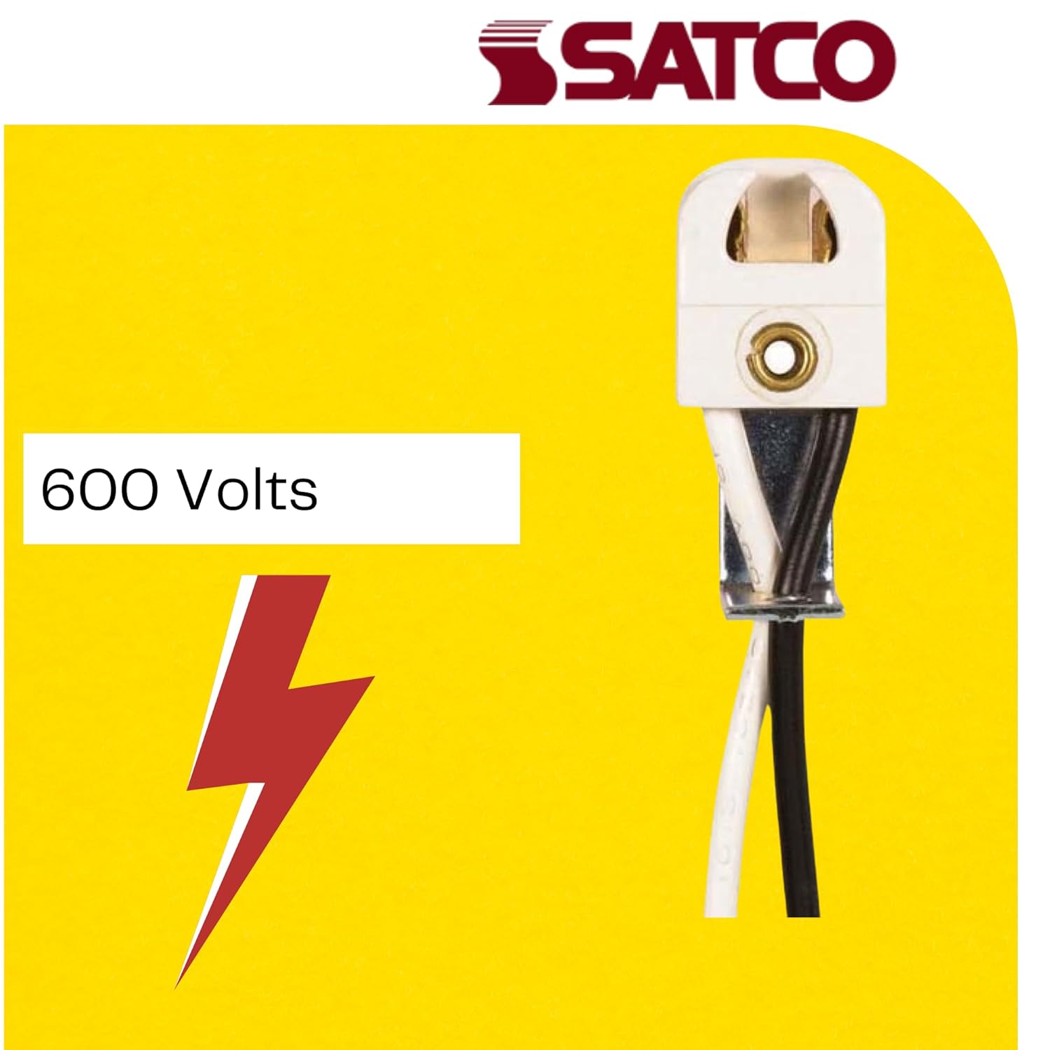 Satco T5 Lampholder w/8" AWM B/W Solid Leads for Retro Fit and Replacement Tall Right Angle Bracket 660W-600V 1 1/4" H x 5/8" W x 3/8" D; Part Number 80-1251(20 Pack)