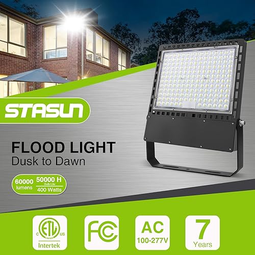 Miniatura 2 de STASUN 400w 60000LM Dusk to Dawn - Luces LED de inundación para estadio - Fotélula, luces de seguridad de grado profesional, eficiencia energética,