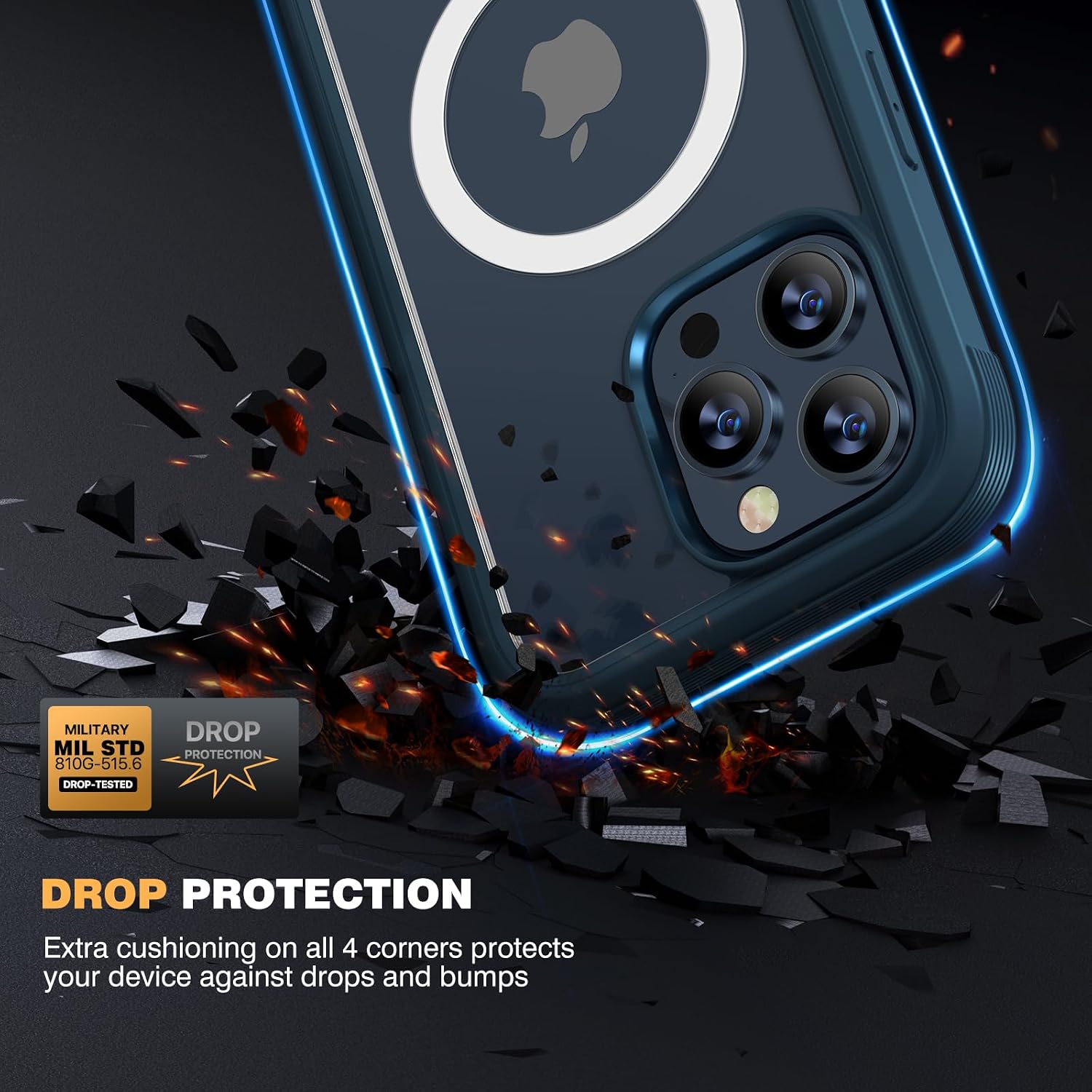 Condition photo showing New/Like New for diaclara magnetic for iphone 15 pro case, [military-grade drop proof & fit for magsafe] built-in shockproof screen protector, [camera lens protector] phone cover for iphone 15 pro 6.1"(deep blue) magnetic deep blue iphone 15 pro