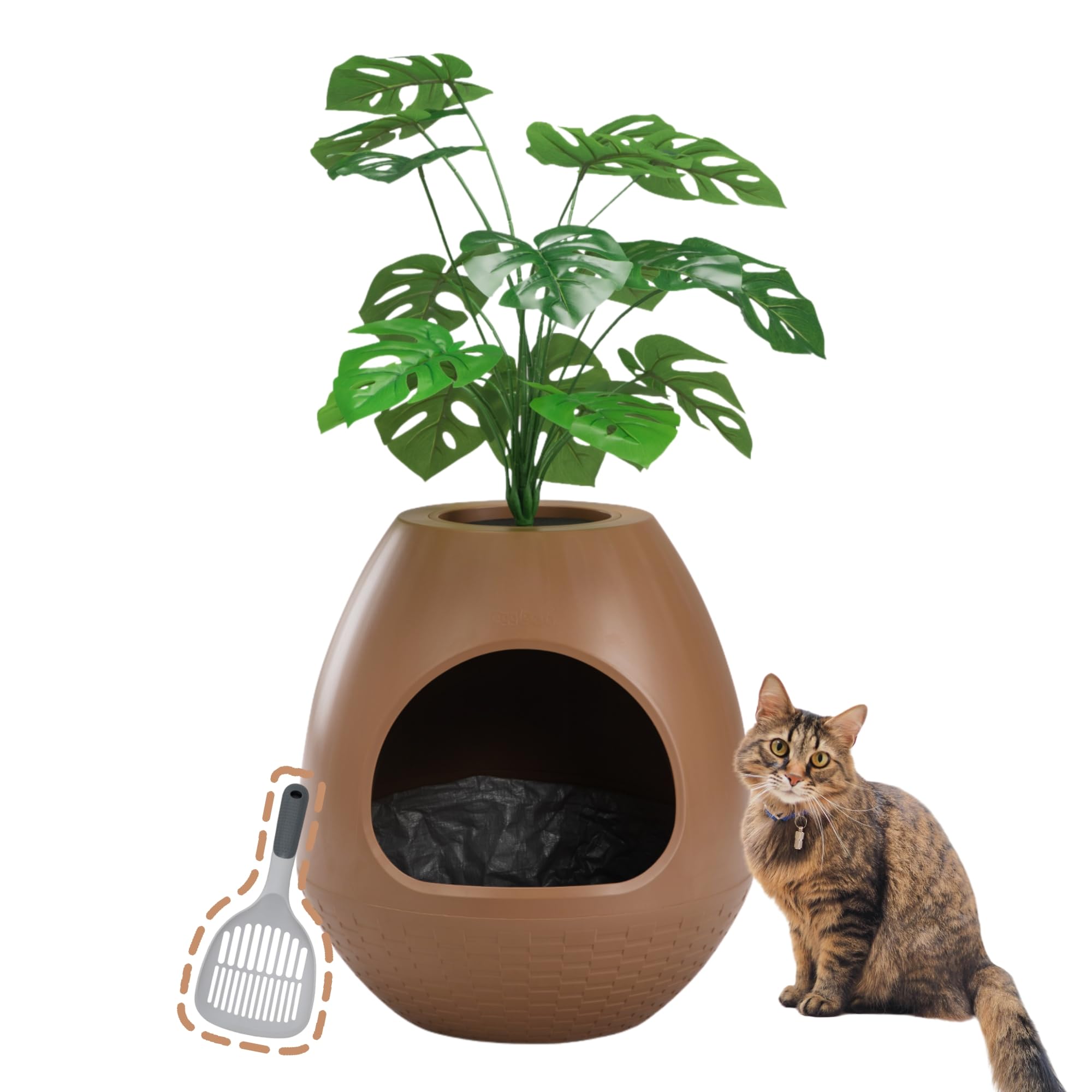 Bac à litière multifonction avec couvercle - Avec semelles en plastique pratiques - Convient à la plupart des chats - Choix idéal pour les appartements et les bureaux - Marron