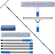 Window Cleaner with Extendable Handle (196 cm), Window Cleaner with Silicone Brush & Microfiber Cloths, Glass Cleaning Kit for Mirrors Tiles Car Shower Glass