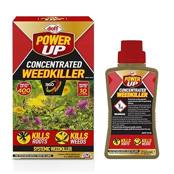 Doff Power Up Concentrated Weedkiller, Fast-Acting Systemic Garden Weed Control, Kills Roots & Weeds, Makes Up to 10L Solution, Ideal for Paths, Patios & Driveways, 250ml