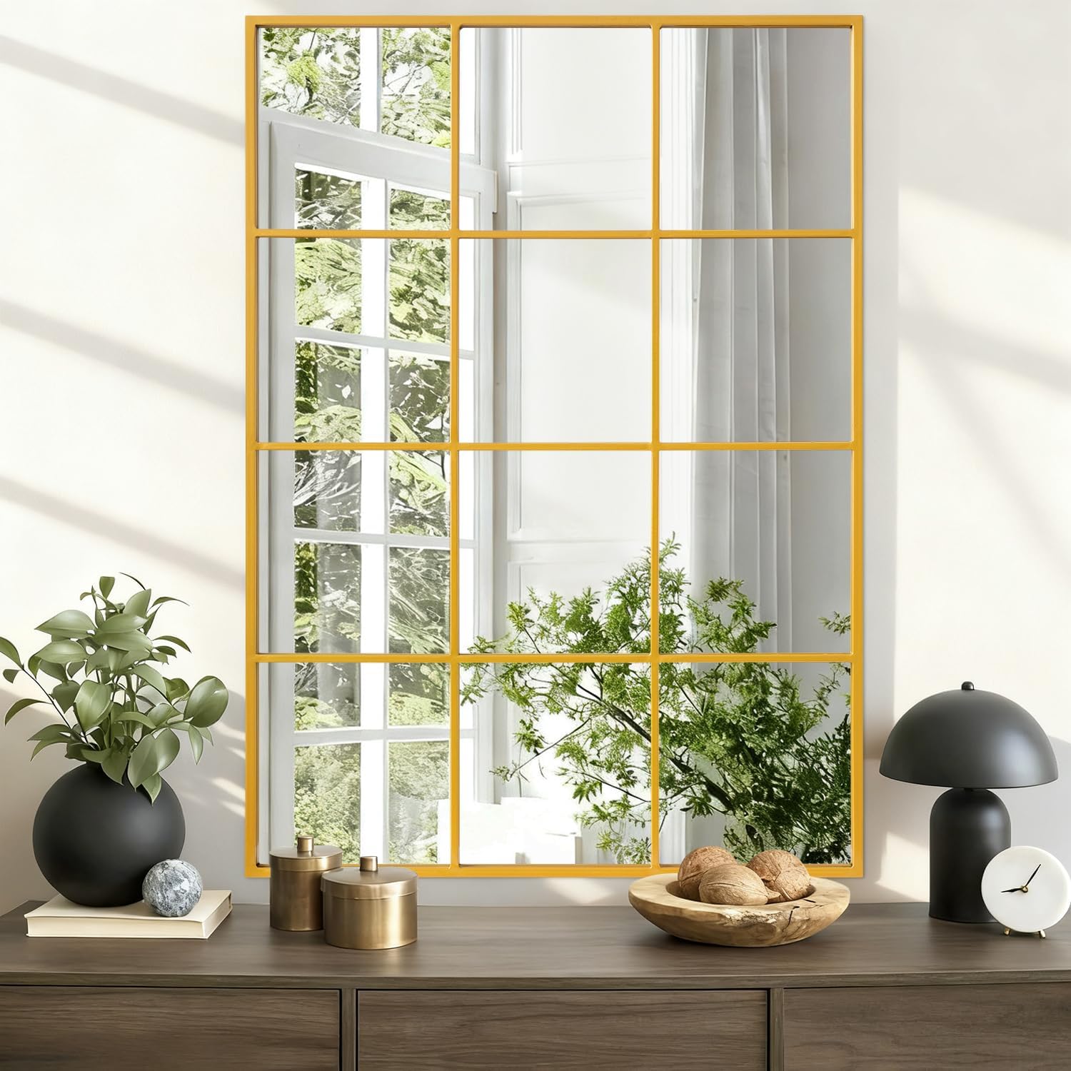 Large Rectangle Large Wall Mirror, Gold Metal Framed Mirror Golden Wall Mounted Decorative Mirrors for Living Room Bedroom Entryway 24x35 Inch Decor