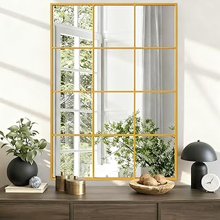 Comprar WDSHIYI Espejo de pared grande rectangular grande, espejo con marco de metal dorado, espejos decorativos para sala de estar, dormitorio, entrada, decoración de 24 x 35 pulgadas