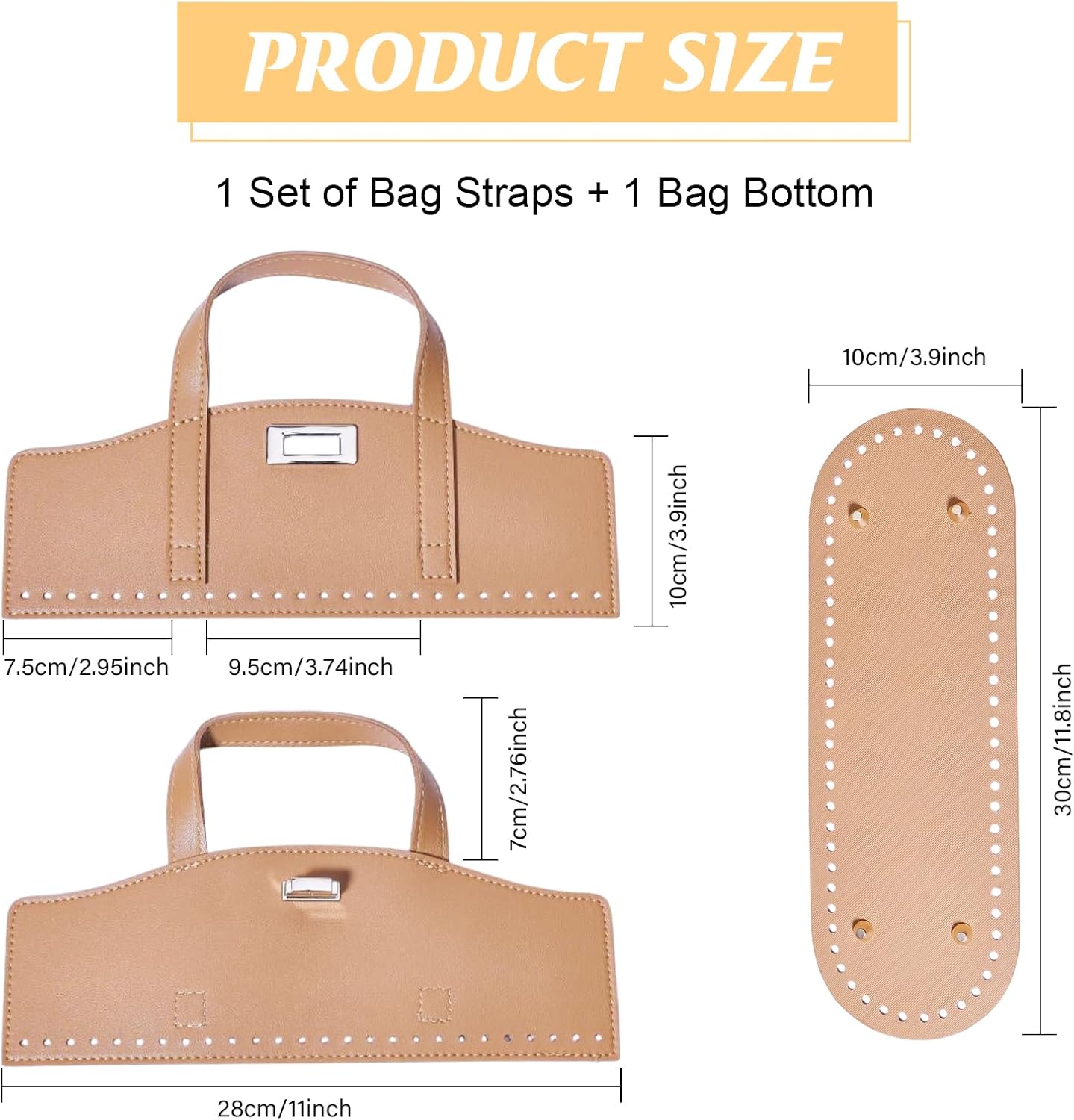 beinkmake PU Leather Handbag Making Kits Bag Bottom Shaper Bag Straps with Holes Turn Lock Crochet Knitting Set for DIY Purse Wallet Shoulder Tote Bags Backpack Making Repairing Khaki