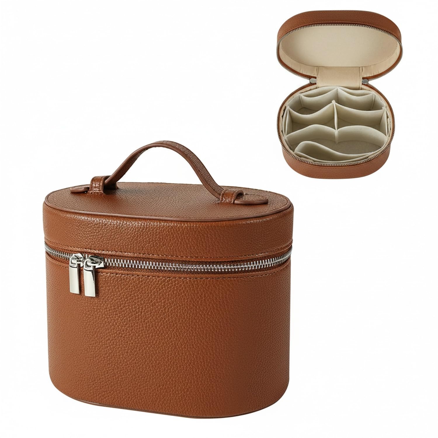 PU Leather Cosmetic Bag with Built-in Mirror, Compact Travel Makeup Organizer for Purse, Daily Essentials Case