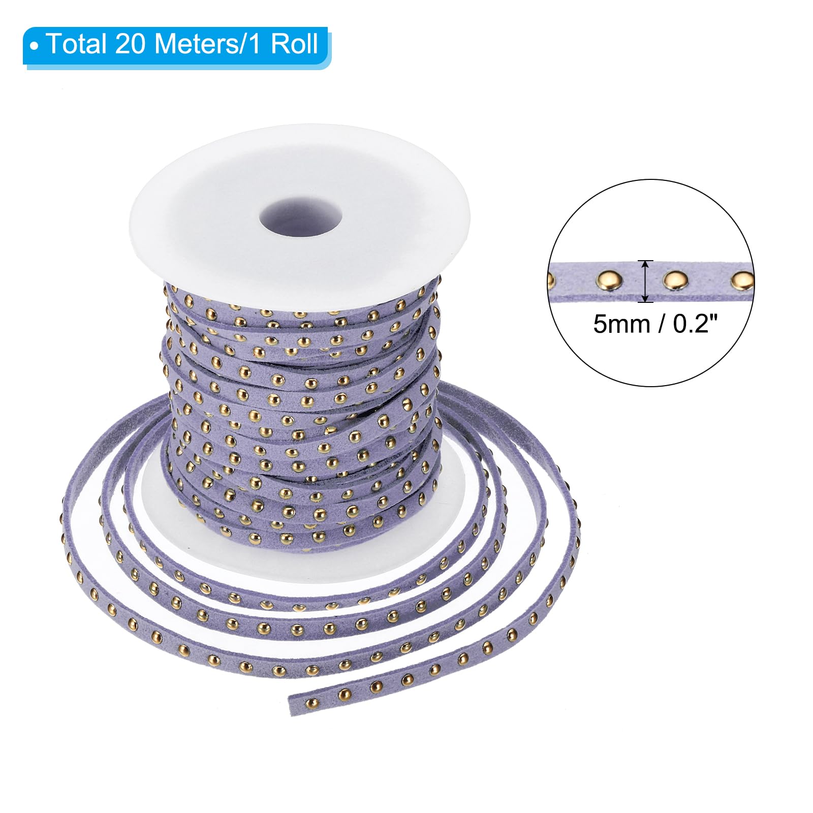PATIKIL 65.6ft Studded Faux Suede Cord Rope for Jewelry Making 5mm Micro Fibre Flat Leather Lace Beading String Ribbon with Rivets - Image 2