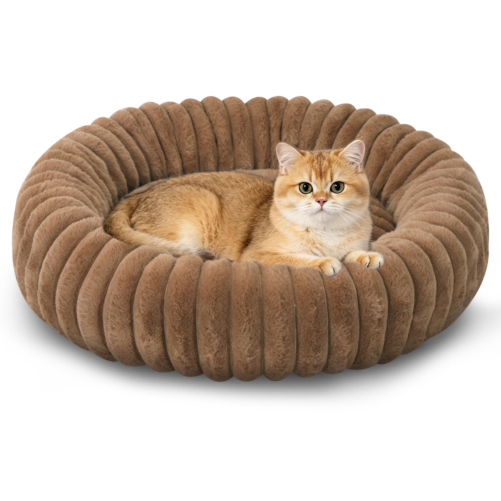 BVAGSS Anxiety Dog Bed, Round Washeble Corduroy Fleece Pet Beds,Marshmallow Fluff Nest Calming Dog Bed for Small/Medium/Large Dogs XH034 (Diameter:60cm, Coffee)
