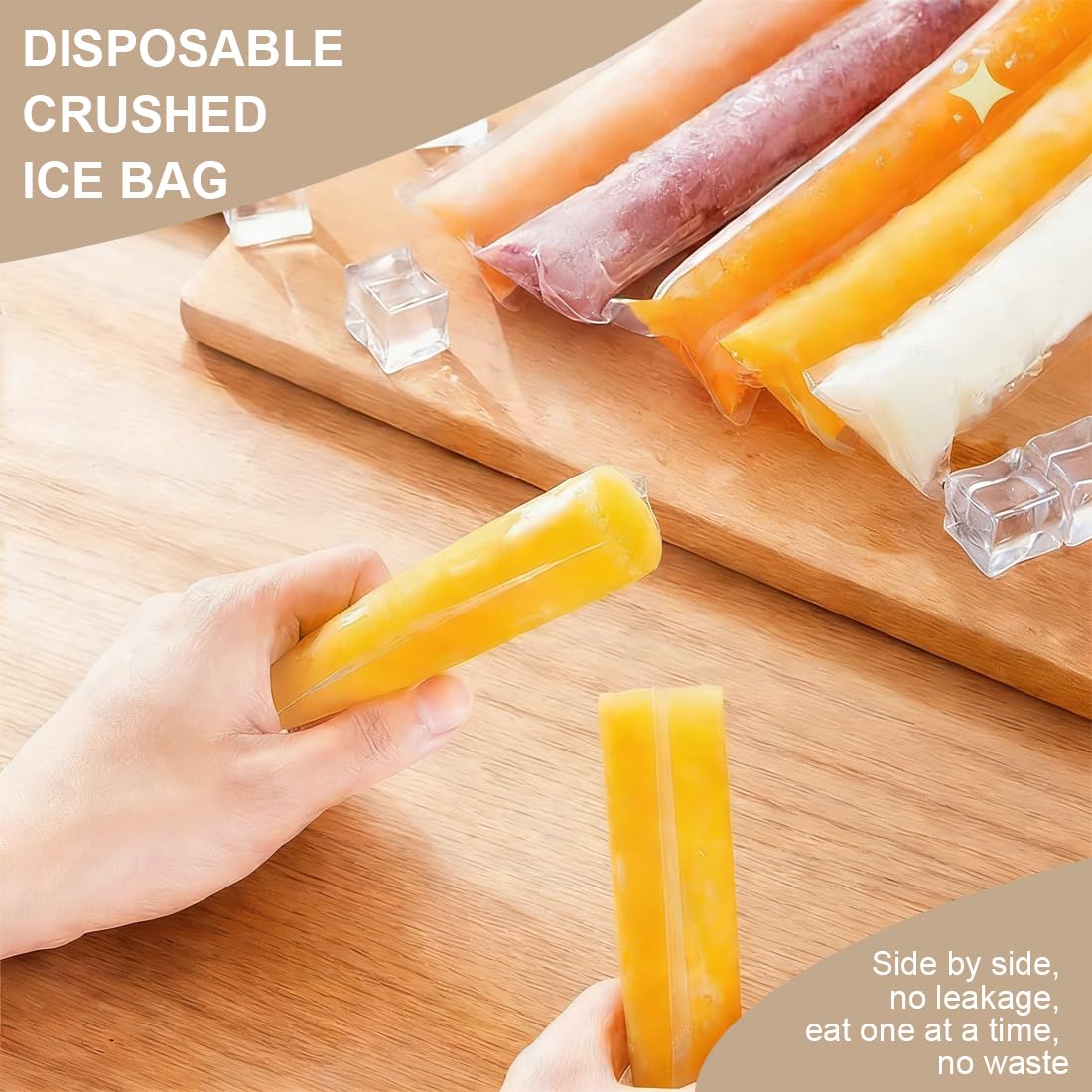 Bolsas para Helados y Paletas | Kit DIY 100 Bolsas + 1 Embudo Plegable + 10 Bolsas Hielo (240 Cubitos), Sin BPA para Polos Flash Caseros, Zumo y Yogurt.