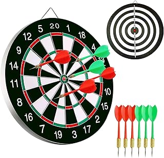 HALAMODO Dart Board Game Set - 17'' Double Sided Usable Dartboard with 6 Steel Tip Darts, Excellent Indoor & Outdoor Party Game, Christmas Birthday Gifts for Adults Teens Family Office Leisure Sport
