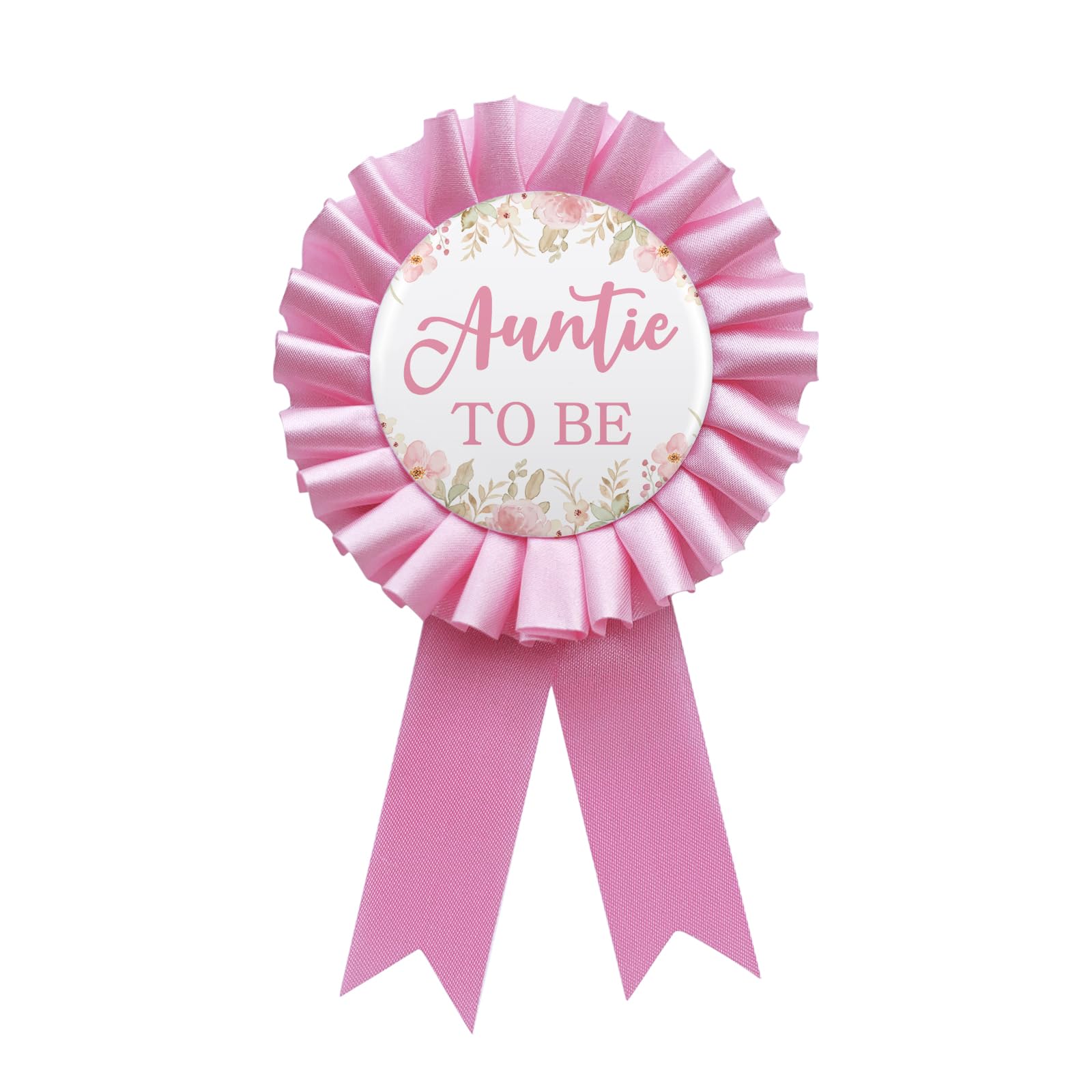 WOWOPA Auntie To Be Tinplate Badge Pin, Gender Reveal Baby Shower Pin, Pink Leaves Pattern Pink Satin Fabric Button Party Decorations - 1pcs
