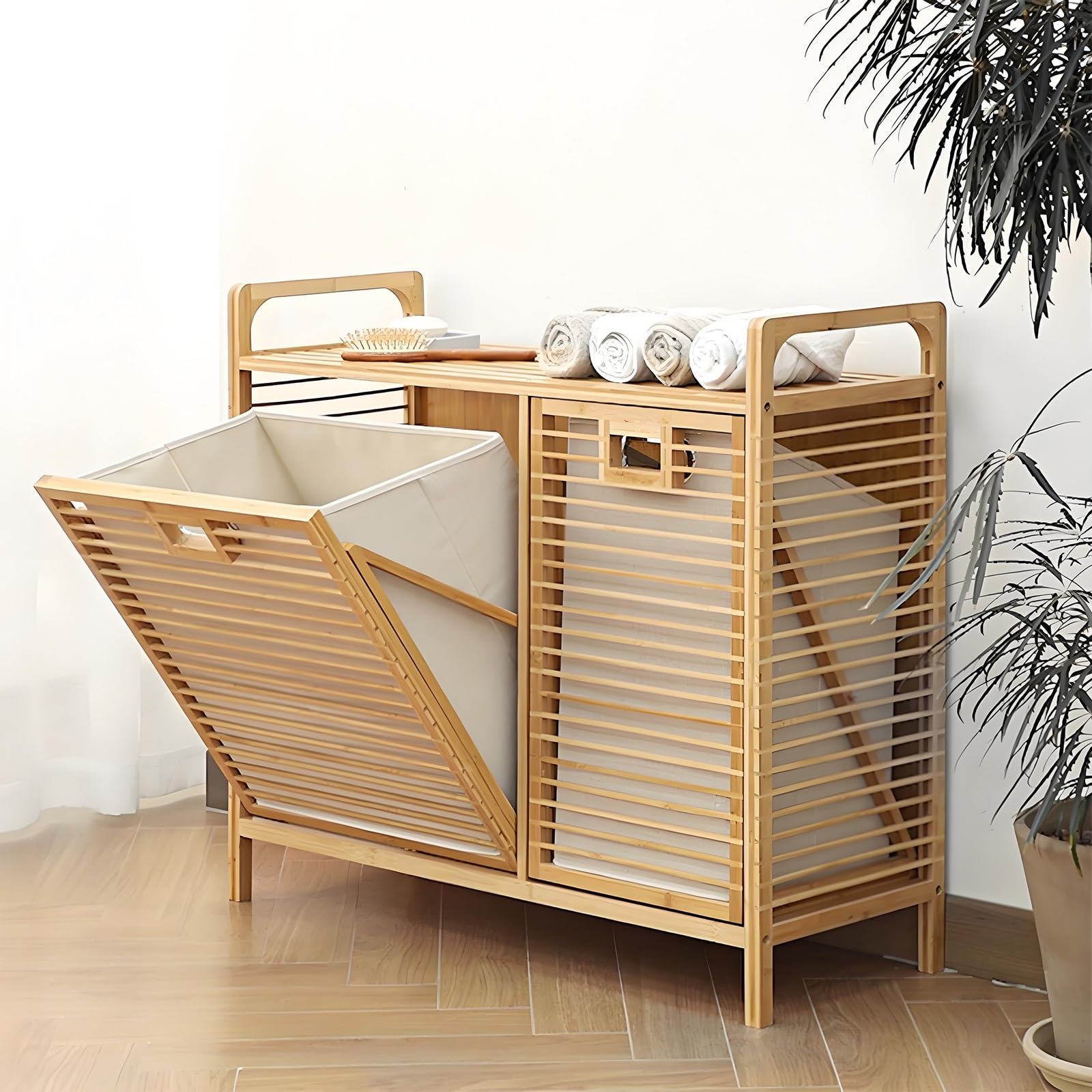 ERSINIAN Panier à linge avec étagères de rangement et sac amovible, facile à monter, idéal pour les salles de bain, les chambres, les résidences étudiantes et les buanderies.