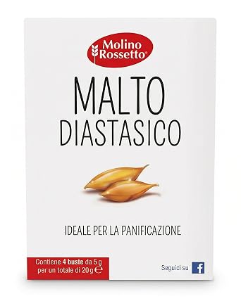 Molino Rossetto Diastatic Malt Powder for Baking Bread - Pizza Dough Improver with Dry Malt Powder Sachets for Crust Color, Flavor Development, and Yeast Performance - Four 5g Sachets