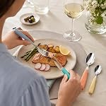 EXZACT 24pcs Couverts/Flatware en acier inoxydable Argenterie avec poignées mélangées colorées - 6 x Fourches, 6 x Couteaux de dîner, 6 x Des cuillères à soupe, 6 x Poissons à thé - Lave-vaisselle sans danger